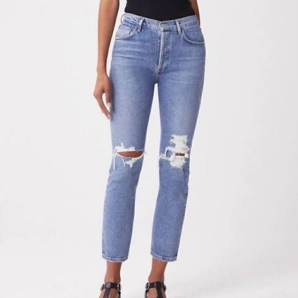 Agolde Riley High Rise Straight Leg Crop Denim Jeans In Whiplash NWT - Picture 1 of 11